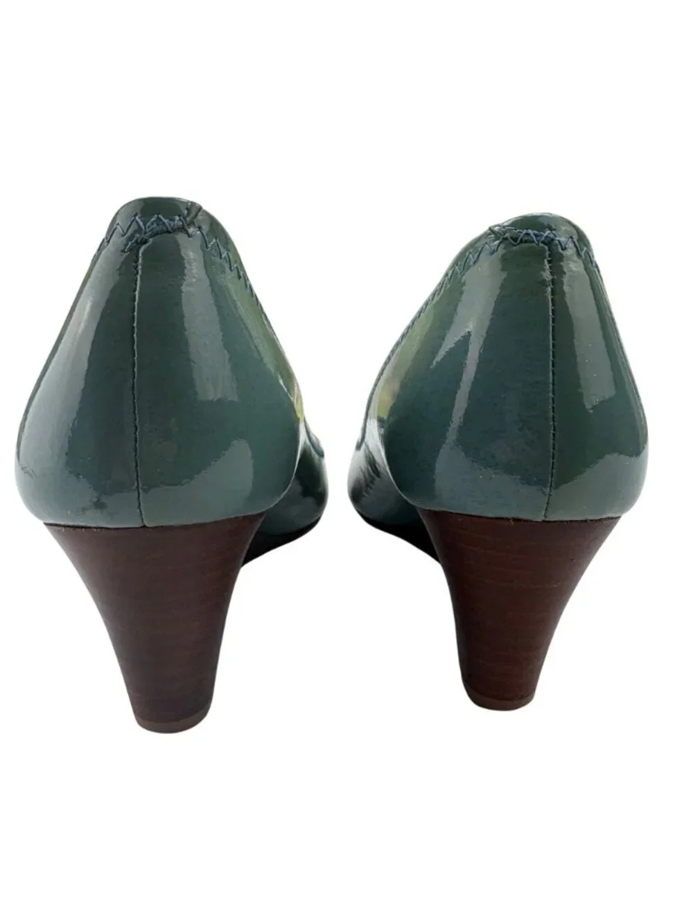 Tory Burch Patent Leather Peep Toe Wedge Pumps Blue Green RARE Colorway Size 8